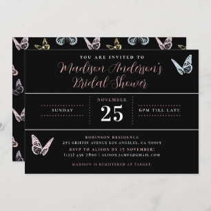 Modern Black Pastel Butterfly Print Bridal Shower Invitation
