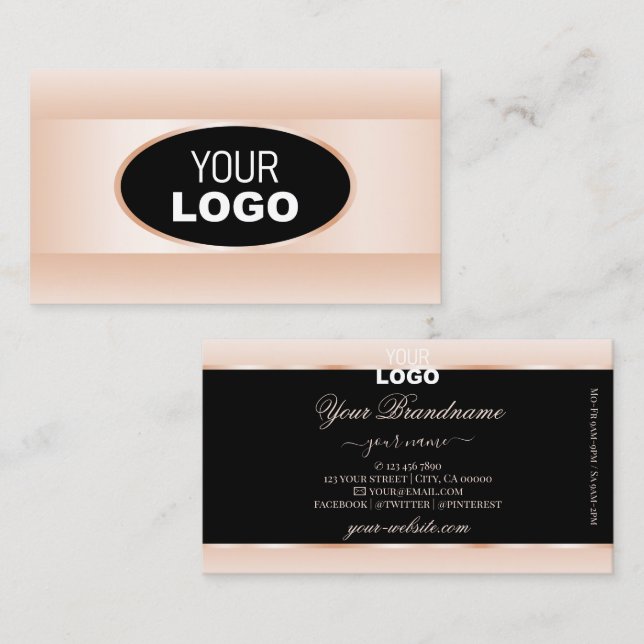 Modern Black Pastel Pink Ombre Oval Frame and Logo Business Card (Front/Back)