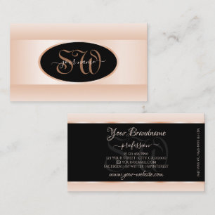 Modern Black Pastel Pink Ombre Oval Frame Initials Business Card