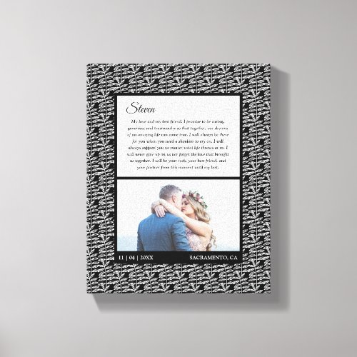 Modern Black Pattern Wedding Photo Marriage Vow Canvas Print