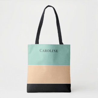 Modern Black, Peach, Green Personalized  Tote Bag