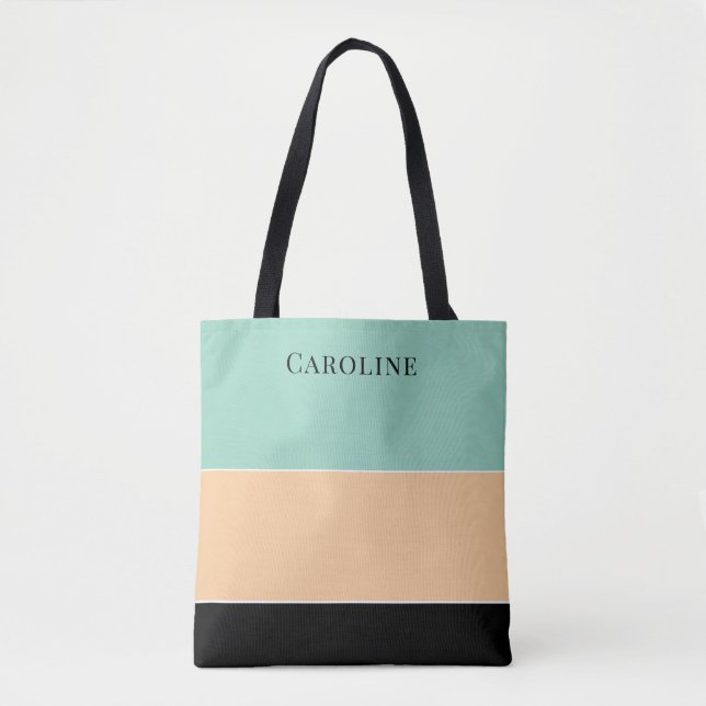 Modern Black, Peach, Green Personalized  Tote Bag (Front)