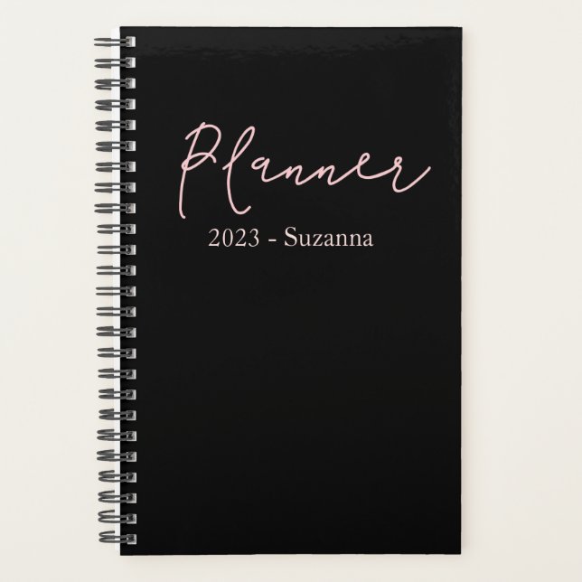 Modern Black Personalize Name Year Planner (Front)