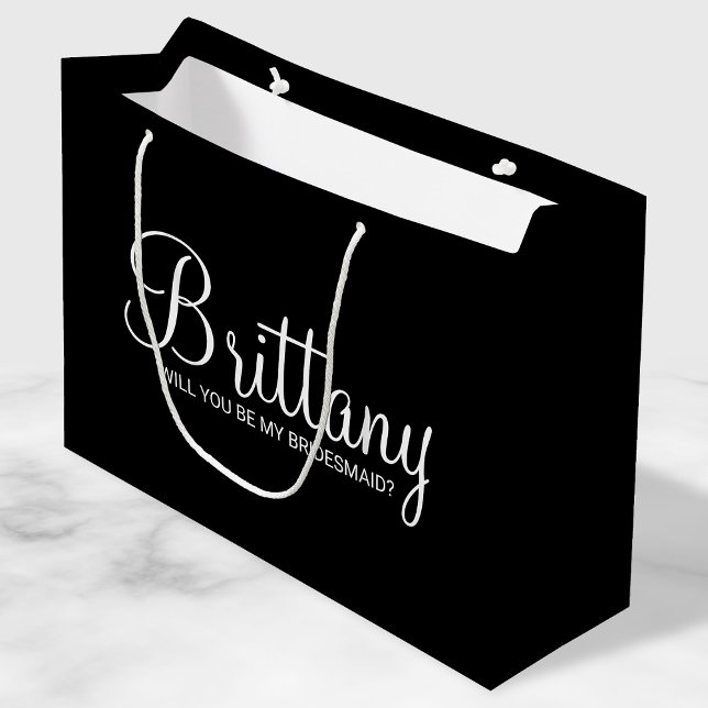 Modern Black Personalized Bridesmaid Proposal Large Gift Bag (Creator Uploaded)