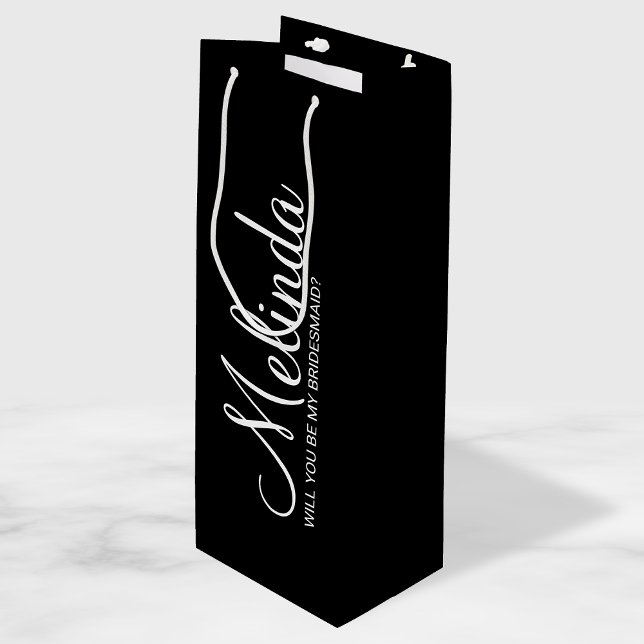 Modern Black Personalized Bridesmaid Proposal Wine Gift Bag (Creator Uploaded)