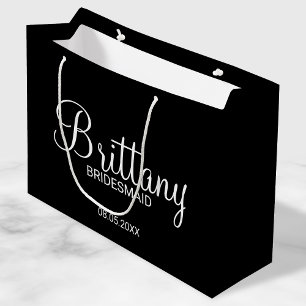 Modern Black Personalized Bridesmaids Large Gift Bag