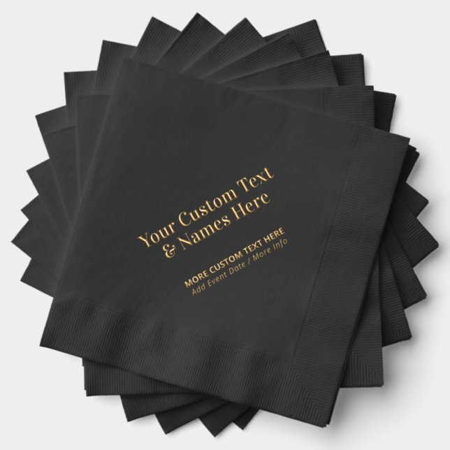 Modern Black Personalized Custom Party Event Foil Napkins (Insitu (Stacked))