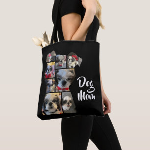 Modern Black Personalized Dog Mom Photo Collage Tote Bag