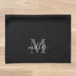 Modern Black Personalized Family Name Monogram Kitchen Towel<br><div class="desc">Custom-designed modern black kitchen hand towel featuring personalized family name monogram in modern hand calligraphy.</div>