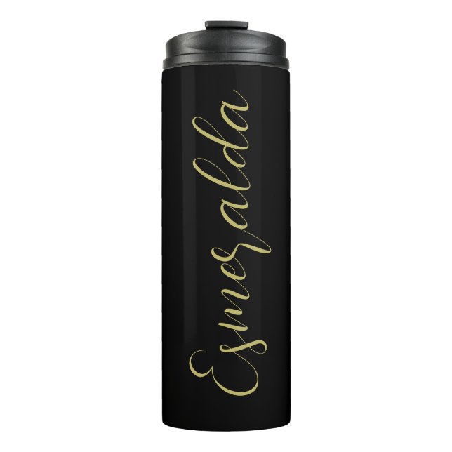Modern Black Personalized Gold Typography Thermal Tumbler (Front)