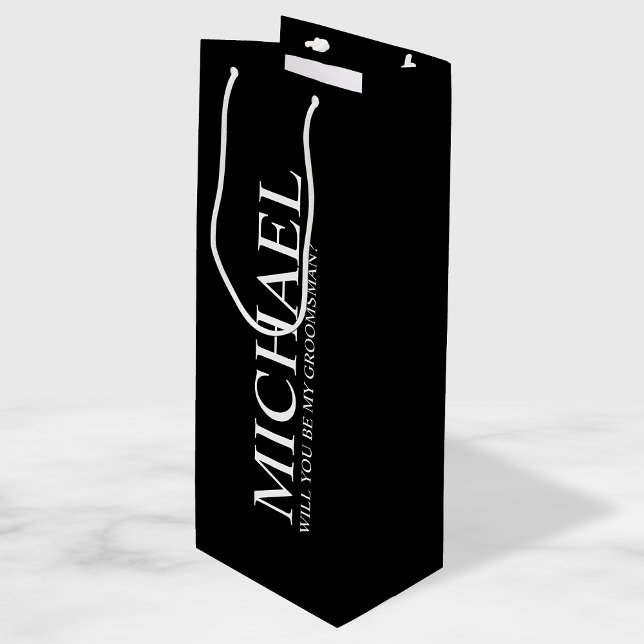 Modern Black Personalized Groomsman Proposal Wine Gift Bag (Creator Uploaded)