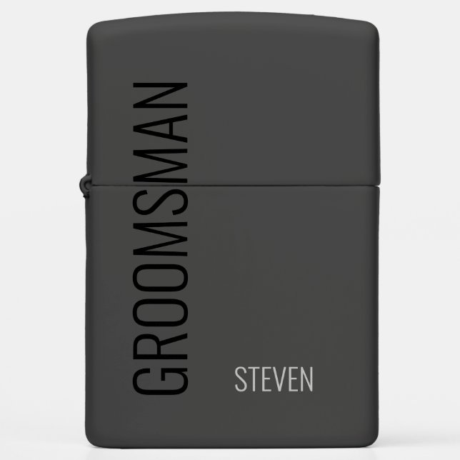 Modern Black Personalized Groomsman Zippo Lighter (Front)