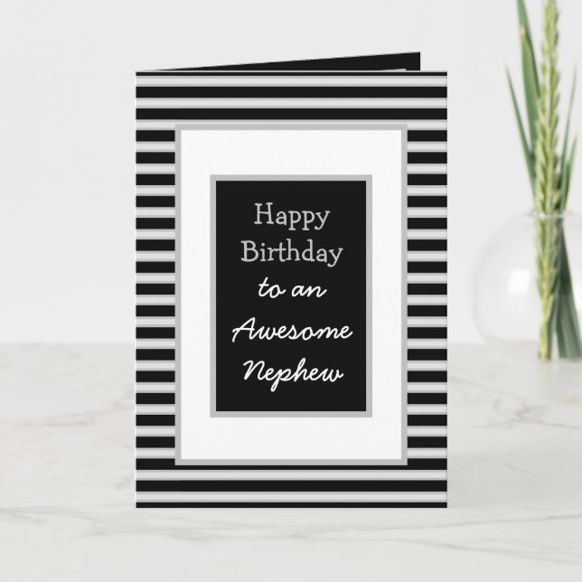 Modern Black Personalized Happy Birthday Nephew Card (Front)