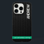 Modern Black Personalized iPhone Case With Message<br><div class="desc">Protect your phone in style with this sleek modern black personalized phone case featuring a bold herringbone pattern. Easily customize it with your name and a personal message, making it one-of-a-kind. Available for multiple phone models, this case combines durability with a stylish design. Choose from different case types for added...</div>