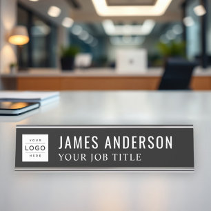 Modern Black Personalized Logo Employee Desk Name Plate