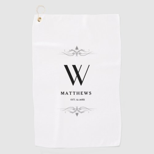 Modern Black Personalized Monogram and Name Golf Golf Towel