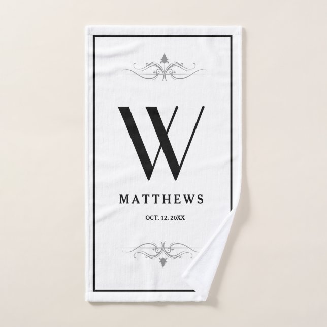 Modern Black Personalized Monogram and Name Hand Towel (Hand Towel)