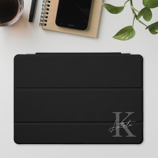 Modern Black Personalized Monogram Name iPad Pro Cover (Creator Uploaded)