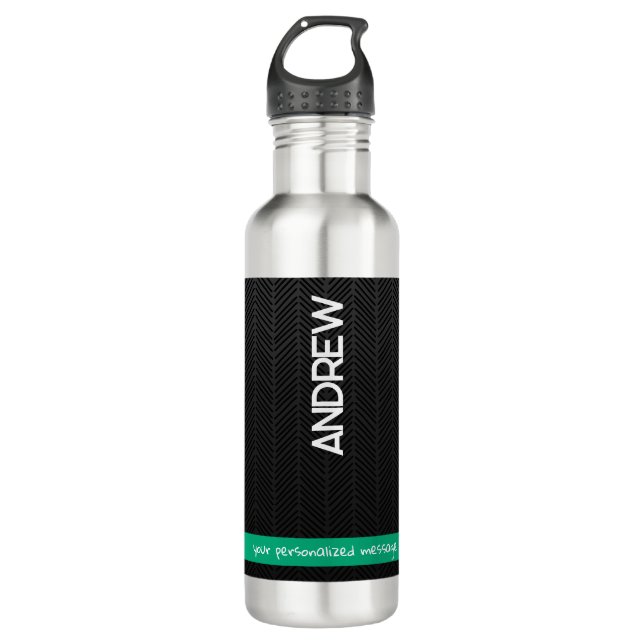 Modern Black Personalized  Stainless Steel Water Bottle (Front)