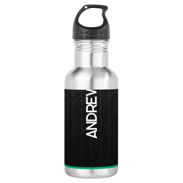 Modern Black Personalized  Stainless Steel Water Bottle (Front)