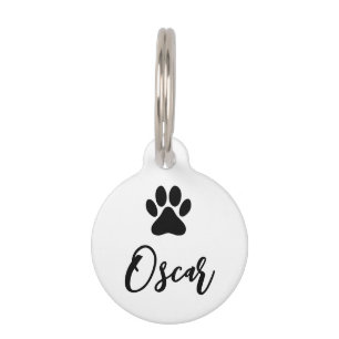 Modern Black Pet Paw Print with Phone Number Pet ID Tag