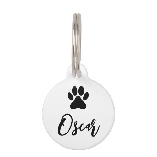 Modern Black Pet Paw Print with Phone Number Pet ID Tag