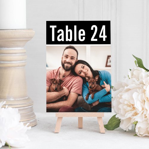 Modern Black Pet Photo Wedding Table Number