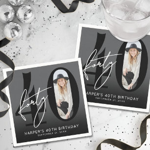Modern Black Photo 40th Birthday Party Napkins