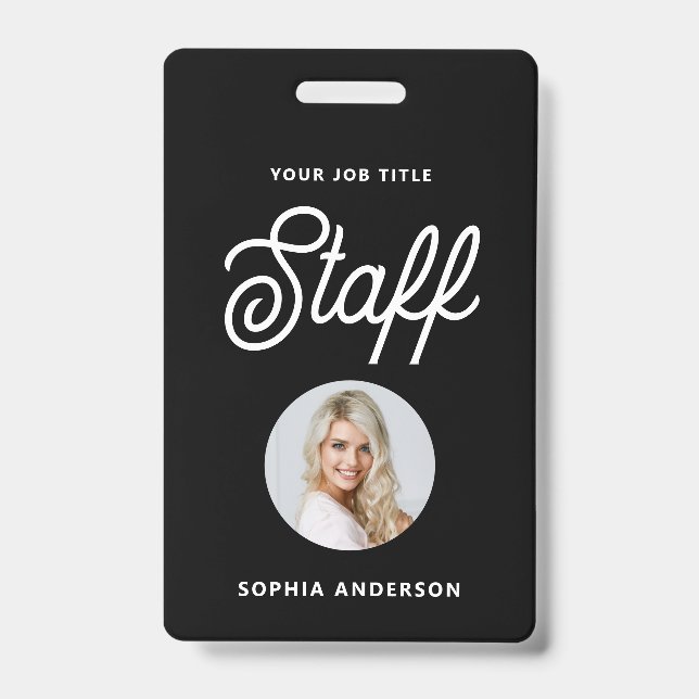 Modern Black | Photo and Trendy Script Badge (Front)