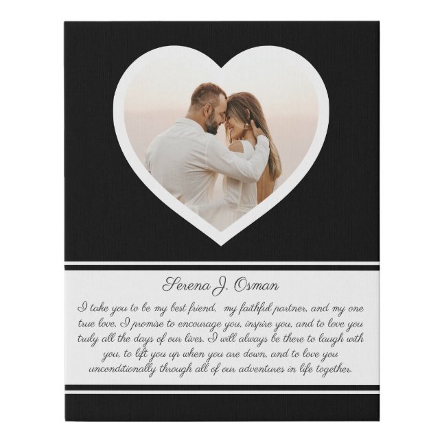 Modern Black Photo Anniversary Wedding Vow Art Faux Canvas Print (Front)