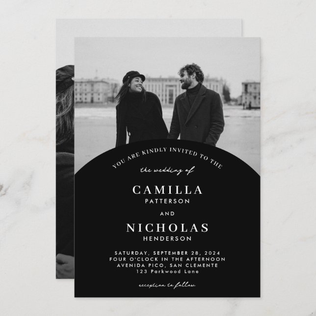 Modern Black Photo Arch Overlay Wedding Invitation (Front/Back)