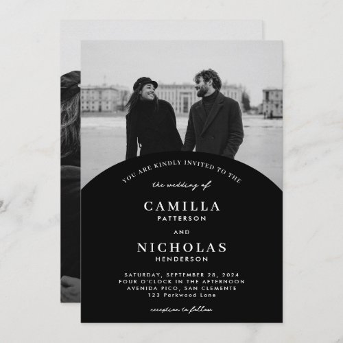 Modern Black Photo Arch Overlay Wedding Invitation