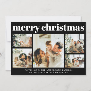Modern Black Photo Collage Christmas Holiday Card