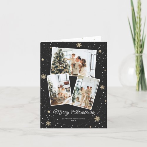 Modern Black Photo Collage Merry Christmas Card