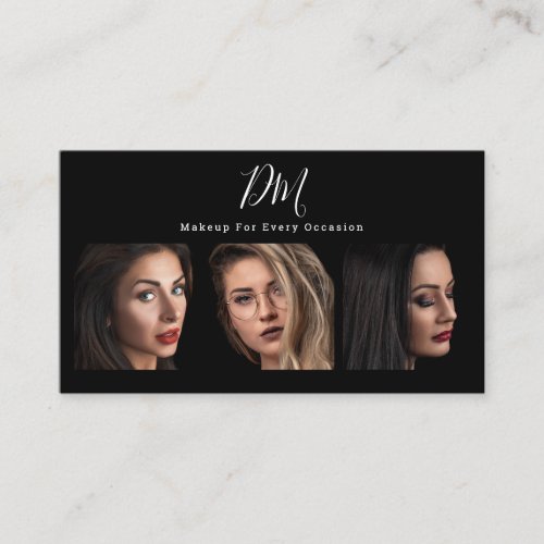 Modern black photo collage trendy makeup artist business card