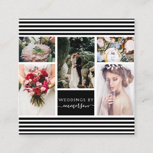 Modern Black Photo Collage Wedding Photographer Square Business Card