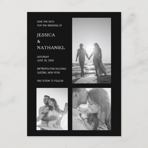 Modern Black Photo Collage Wedding Save the Date Announcement Postcard