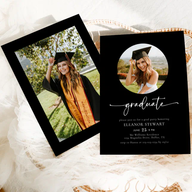 Modern Black Photo Graduate Graduation Party Invitation | Zazzle