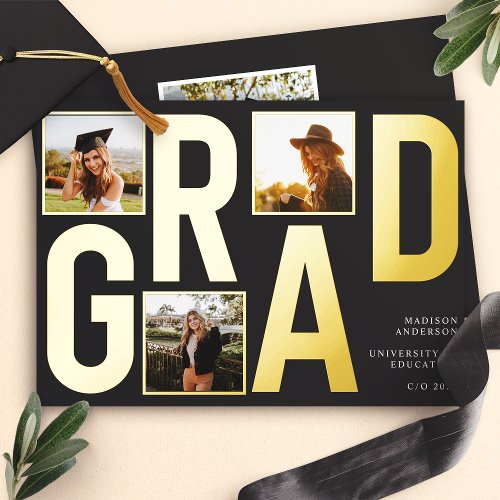 Modern Black Photo Graduation Announcement