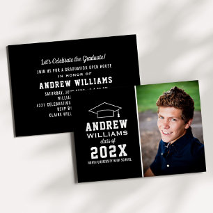 Modern Black Photo Graduation Open House Invitation