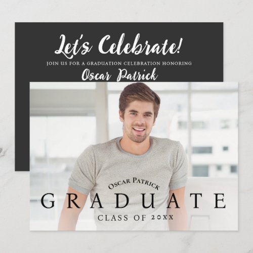 Green Chalkboard Typography Photo Grad Party Card