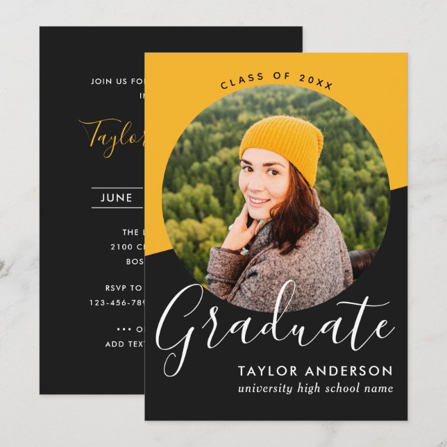 Modern Black - Photo Graduation Party Invitation (Front/Back)