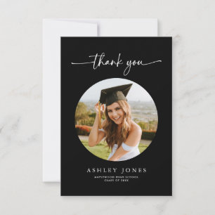 Modern Black Photo Graduation Thank You Card