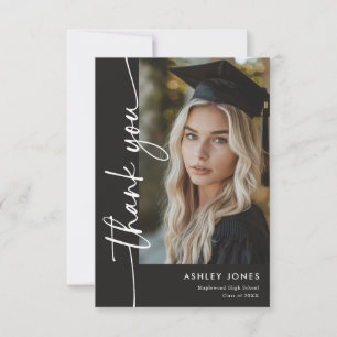 Modern Black Photo Graduation Thank You Card