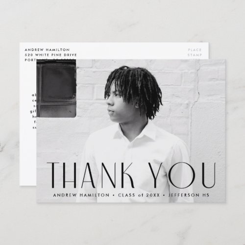 Modern Black Photo Graduation Thank You Postcard