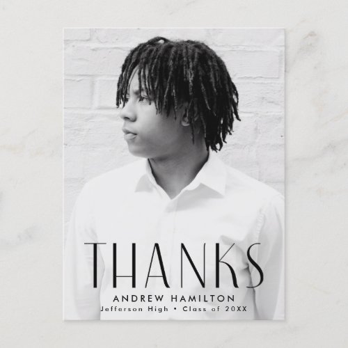 Modern Black Photo Graduation Thank You Postcard