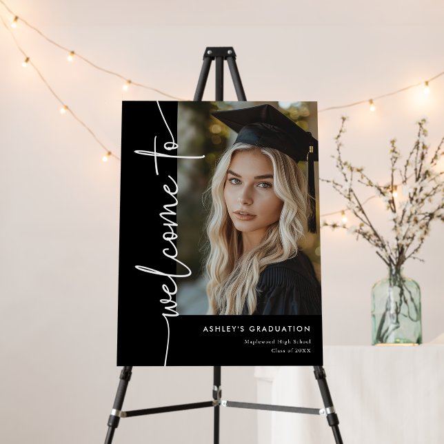 Modern Black Photo Graduation Welcome Sign (In Situ (Stand))