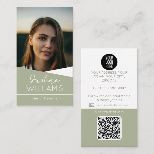 modern black Photo logo QR code professional Business Card (Front/Back)