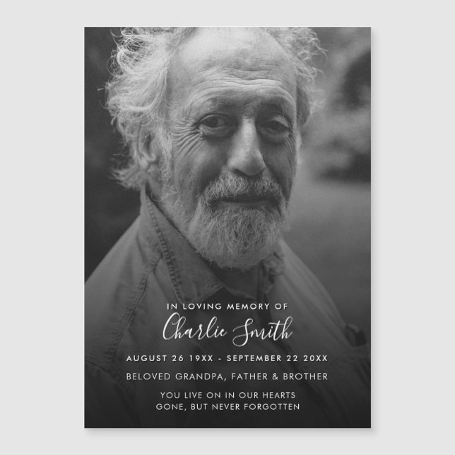 Modern Black Photo Magnetic Memorial Card (Front)