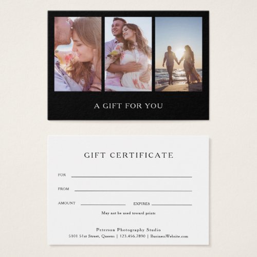 Modern Black Photo Photography Gift Certificate